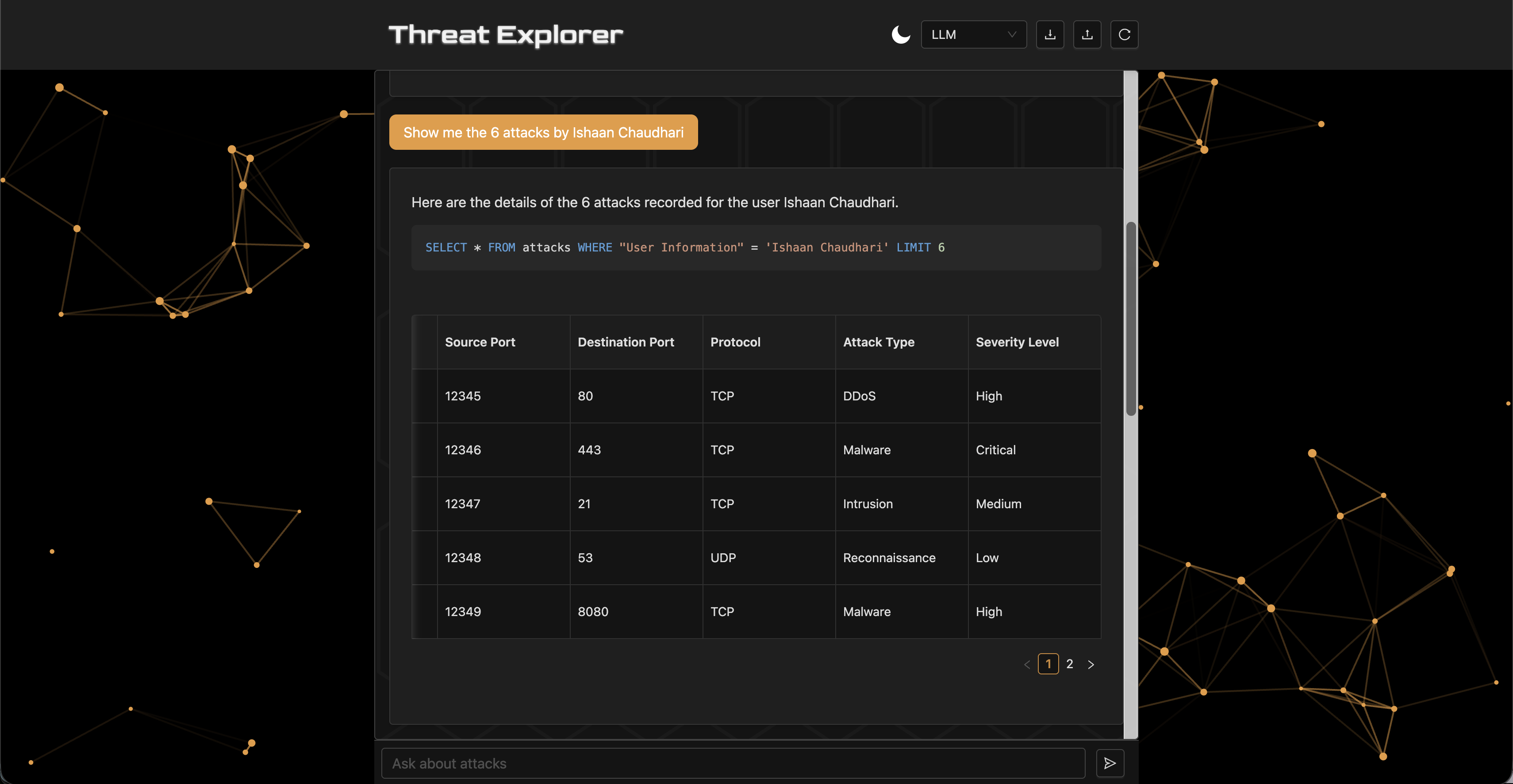 Dialogue example: detailed attack records